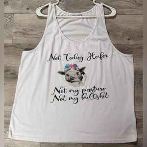 White Graphic Tank Top with Colorful Cow Design